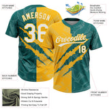 Custom Graffiti Pattern White Teal-Gold 3D Scratch Two-Button Unisex Softball Jersey