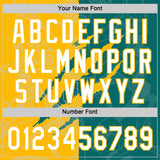 Custom Graffiti Pattern White Teal-Gold 3D Scratch Two-Button Unisex Softball Jersey