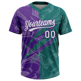 Custom Graffiti Pattern White Teal-Purple 3D Scratch Two-Button Unisex Softball Jersey