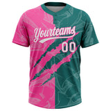 Custom Graffiti Pattern White Teal-Pink 3D Scratch Two-Button Unisex Softball Jersey