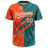Custom Graffiti Pattern White Teal-Orange 3D Scratch Two-Button Unisex Softball Jersey