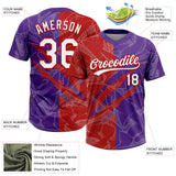Custom Graffiti Pattern White Purple-Red 3D Scratch Two-Button Unisex Softball Jersey