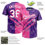 Custom Graffiti Pattern White Purple-Pink 3D Scratch Two-Button Unisex Softball Jersey
