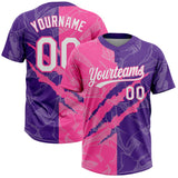 Custom Graffiti Pattern White Purple-Pink 3D Scratch Two-Button Unisex Softball Jersey