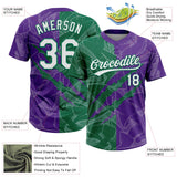 Custom Graffiti Pattern White Purple-Kelly Green 3D Scratch Two-Button Unisex Softball Jersey