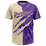 Custom Graffiti Pattern Purple-Cream 3D Scratch Two-Button Unisex Softball Jersey