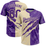Custom Graffiti Pattern Purple-Cream 3D Scratch Two-Button Unisex Softball Jersey