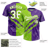 Custom Graffiti Pattern White Purple-Neon Green 3D Scratch Two-Button Unisex Softball Jersey