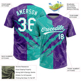 Custom Graffiti Pattern White Purple-Aqua 3D Scratch Two-Button Unisex Softball Jersey