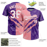 Custom Graffiti Pattern White Purple-Medium Pink 3D Scratch Two-Button Unisex Softball Jersey