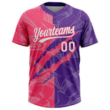 Custom Graffiti Pattern White Purple-Neon Pink 3D Scratch Two-Button Unisex Softball Jersey