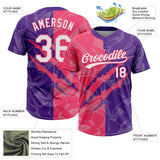 Custom Graffiti Pattern White Purple-Neon Pink 3D Scratch Two-Button Unisex Softball Jersey