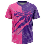 Custom Graffiti Pattern Purple-Pink 3D Scratch Two-Button Unisex Softball Jersey