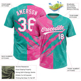 Custom Graffiti Pattern White Aqua-Pink 3D Scratch Two-Button Unisex Softball Jersey