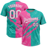 Custom Graffiti Pattern White Aqua-Pink 3D Scratch Two-Button Unisex Softball Jersey