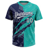 Custom Graffiti Pattern White Aqua-Navy 3D Scratch Two-Button Unisex Softball Jersey
