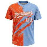 Custom Graffiti Pattern White Light Blue-Orange 3D Scratch Two-Button Unisex Softball Jersey