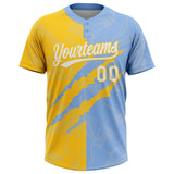 Custom Graffiti Pattern White Light Blue-Yellow 3D Scratch Two-Button Unisex Softball Jersey