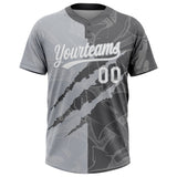 Custom Graffiti Pattern White Steel Gray-Gray 3D Scratch Two-Button Unisex Softball Jersey