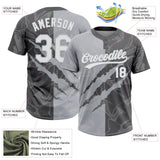 Custom Graffiti Pattern White Steel Gray-Gray 3D Scratch Two-Button Unisex Softball Jersey