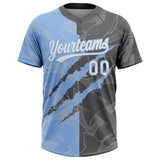Custom Graffiti Pattern White Steel Gray-Light Blue 3D Scratch Two-Button Unisex Softball Jersey