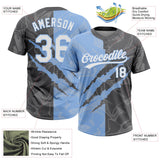 Custom Graffiti Pattern White Steel Gray-Light Blue 3D Scratch Two-Button Unisex Softball Jersey