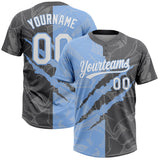 Custom Graffiti Pattern White Steel Gray-Light Blue 3D Scratch Two-Button Unisex Softball Jersey