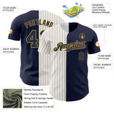 Custom Navy White-Old Gold Pinstripe Authentic Split Fashion Baseball Jersey