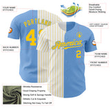 Custom Light Blue White-Yellow Pinstripe Authentic Split Fashion Baseball Jersey
