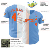 Custom Light Blue White-Orange Pinstripe Authentic Split Fashion Baseball Jersey