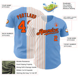 Custom Light Blue Black-Orange Pinstripe Authentic Split Fashion Baseball Jersey