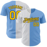 Custom Light Blue Yellow-Navy Pinstripe Authentic Split Fashion Baseball Jersey