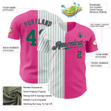 Custom Pink White-Kelly Green Pinstripe Authentic Split Fashion Baseball Jersey