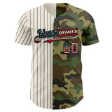 Custom Camo Vintage USA Flag Cream-Black Pinstripe Authentic Split Fashion Salute To Service Baseball Jersey