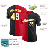 Custom Black Red-Yellow Split Fashion Performance T-Shirt