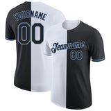 Custom Black White-Light Blue Split Fashion Performance T-Shirt