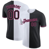 Custom Black White-Pink Split Fashion Performance T-Shirt