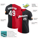 Custom Black Red-Gray Split Fashion Performance T-Shirt