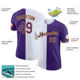 Custom Purple White-Yellow Split Fashion Performance T-Shirt