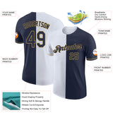 Custom Navy White-Old Gold Split Fashion Performance T-Shirt