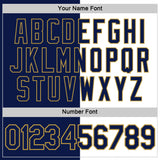 Custom Navy White-Old Gold Split Fashion Performance T-Shirt