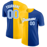 Custom Royal Light Blue-Yellow Split Fashion Performance T-Shirt