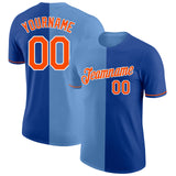 Custom Royal Orange-Light Blue Split Fashion Performance T-Shirt