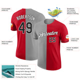Custom Red Black-Gray Split Fashion Performance T-Shirt