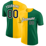 Custom Kelly Green Black-Yellow Split Fashion Performance T-Shirt