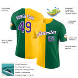 Custom Kelly Green Purple-Yellow Split Fashion Performance T-Shirt