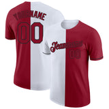 Custom Crimson White-Black Split Fashion Performance T-Shirt
