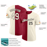 Custom Cream Crimson-Black Split Fashion Performance T-Shirt