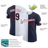 Custom Navy White-Red Split Fashion Performance T-Shirt