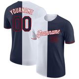 Custom Navy White-Red Split Fashion Performance T-Shirt